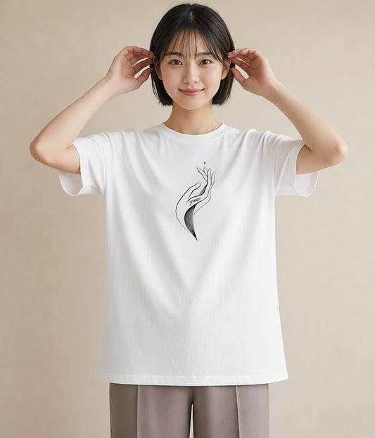 プリントTシャツ レディース 手鏡 アンティーク レトロ ナチュラル イラスト カジュアル 20代 カジュアルコーデ 白T