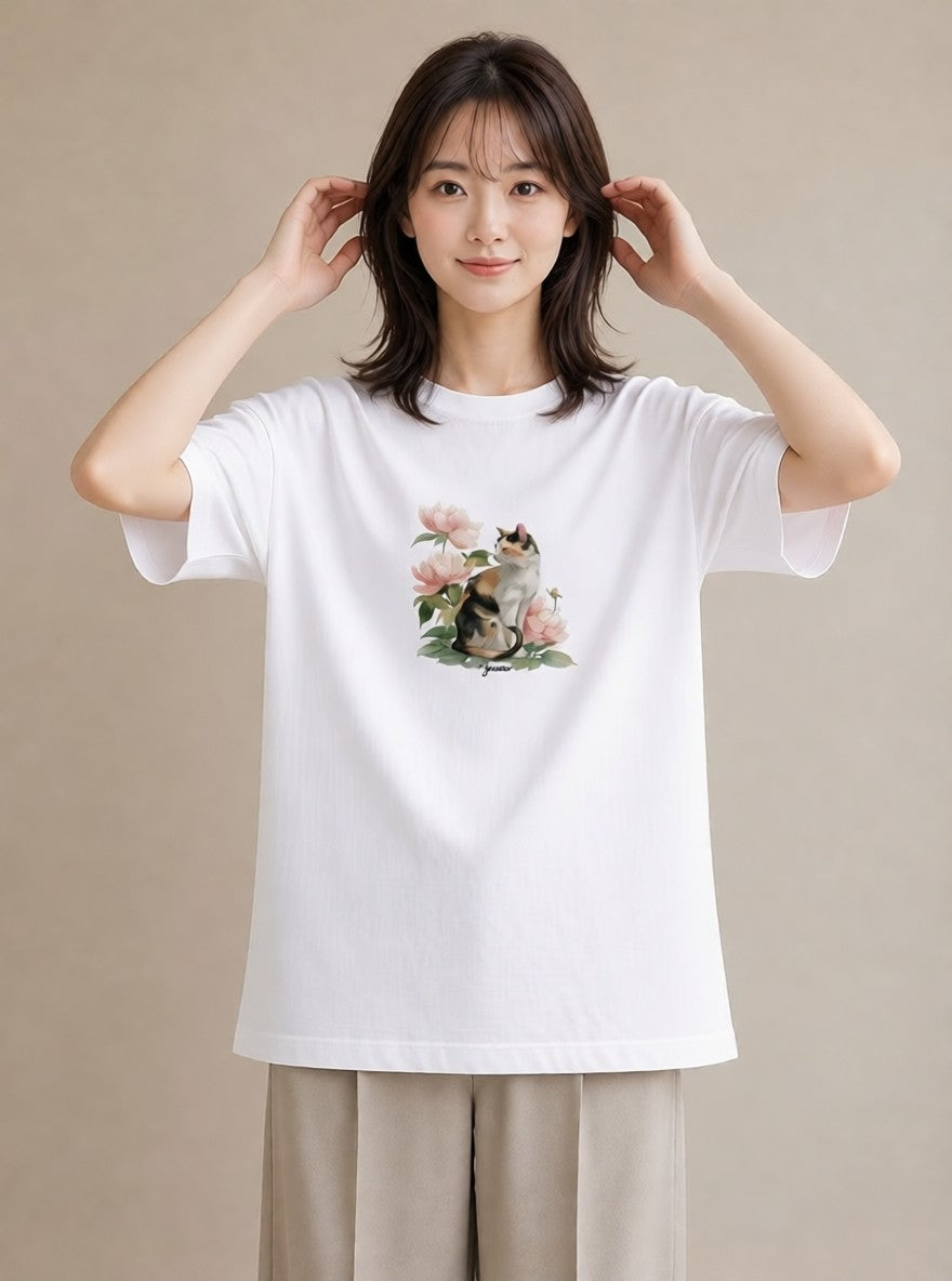 デザインTシャツ レディース 愛猫 猫 ねこ イラスト 線画 おしゃれギフト 社会人 白T