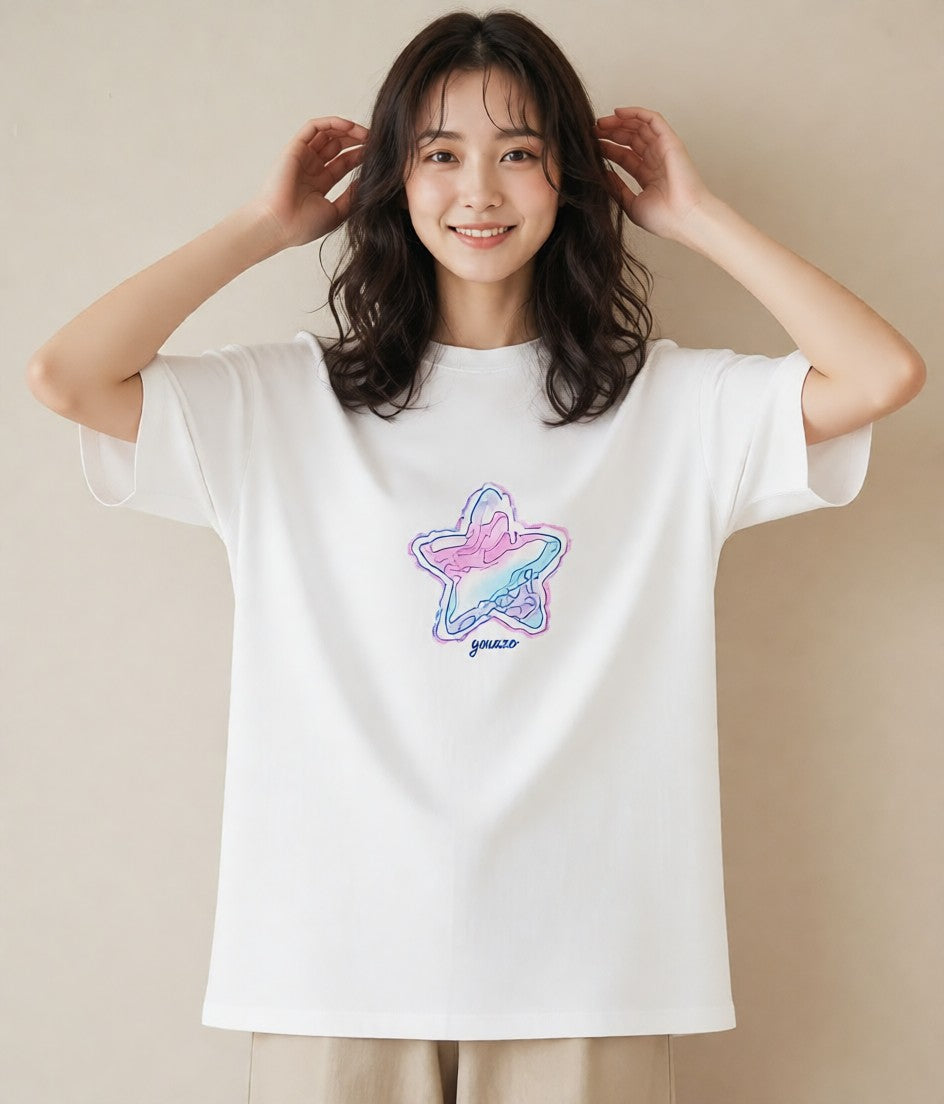 グラフィックTシャツ レディース 星 星空 宇宙 イラスト フェミニン 買い物 夏コーデ 白T