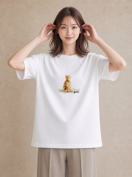 デザインTシャツ レディース 肉球 猫 ねこ イラスト ミニマル ミセス 春コーデ 白T