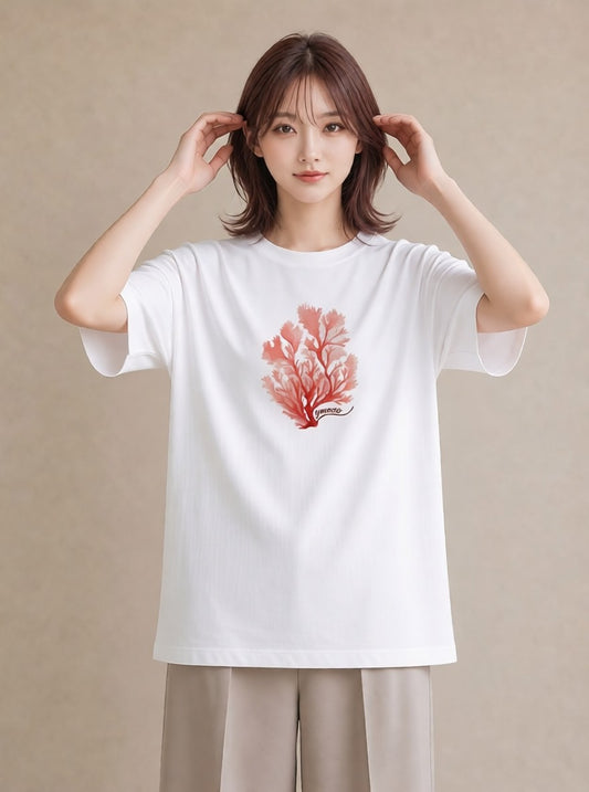 プリントTシャツ レディース サンゴ 海の生き物 海 イラスト シンプル ペアコーデ 秋コーデ 白T