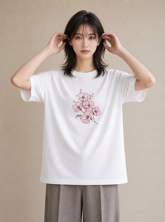 デザインTシャツ レディース さくら 桜 桜の枝 イラスト ガーリー ギフト 母の日 白T