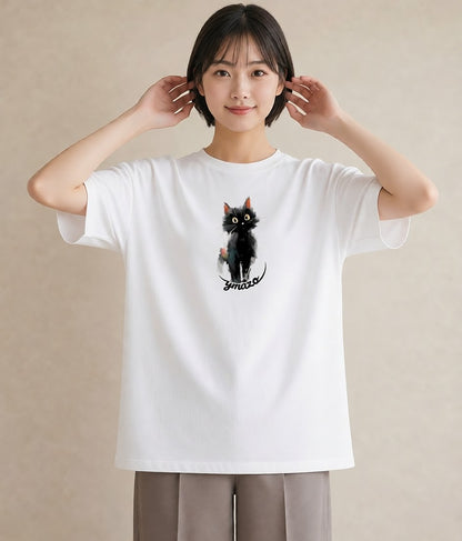 グラフィックTシャツ レディース おすわり猫 猫 ねこ イラスト 線画 ペアコーデ 秋コーデ 白T