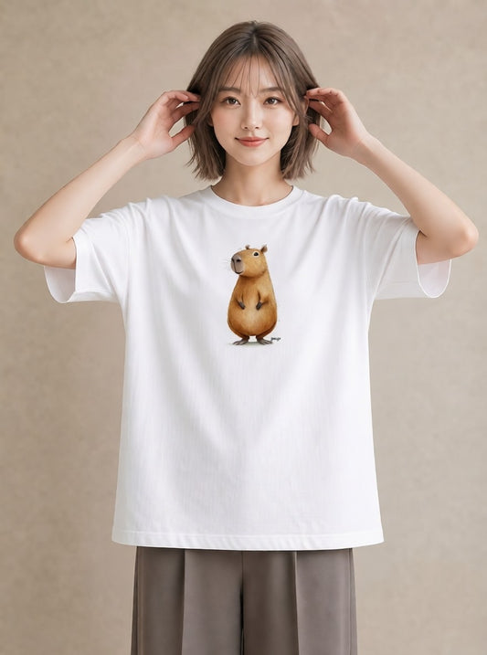 プリントTシャツ レディース ハムスター ペット 動物 イラスト ラフ 春コーデ 姉妹 白T