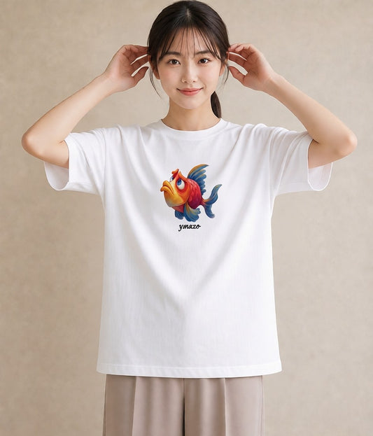 半袖Tシャツ レディース らんちゅう ペット 動物 イラスト お洒落 ペアコーデ 秋コーデ 白T