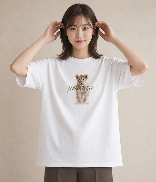 グラフィックTシャツ レディース ライオン 動物 アニマル イラスト ガーリー レイヤード 友達ギフト 白T