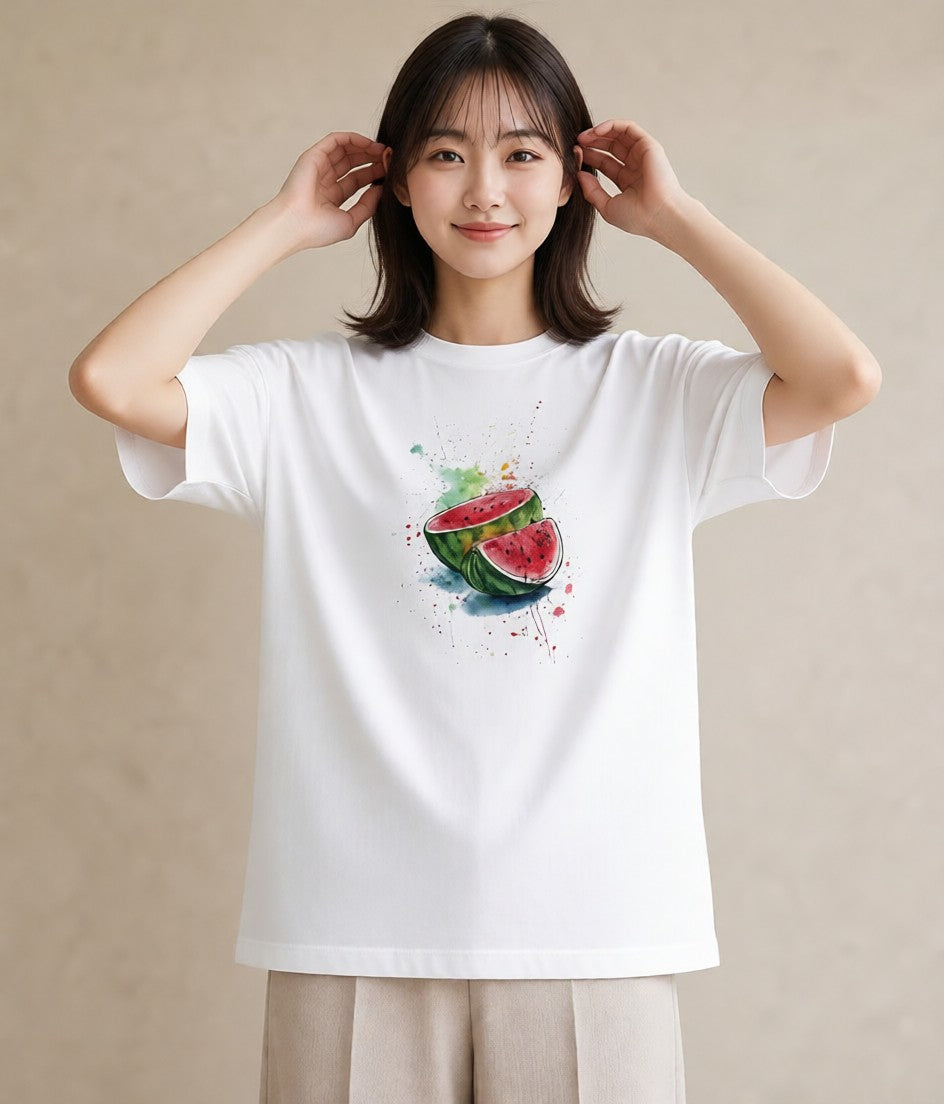 デザインTシャツ レディース すいか 食べ物 フード イラスト 個性的 旅行 母娘コーデ 白T