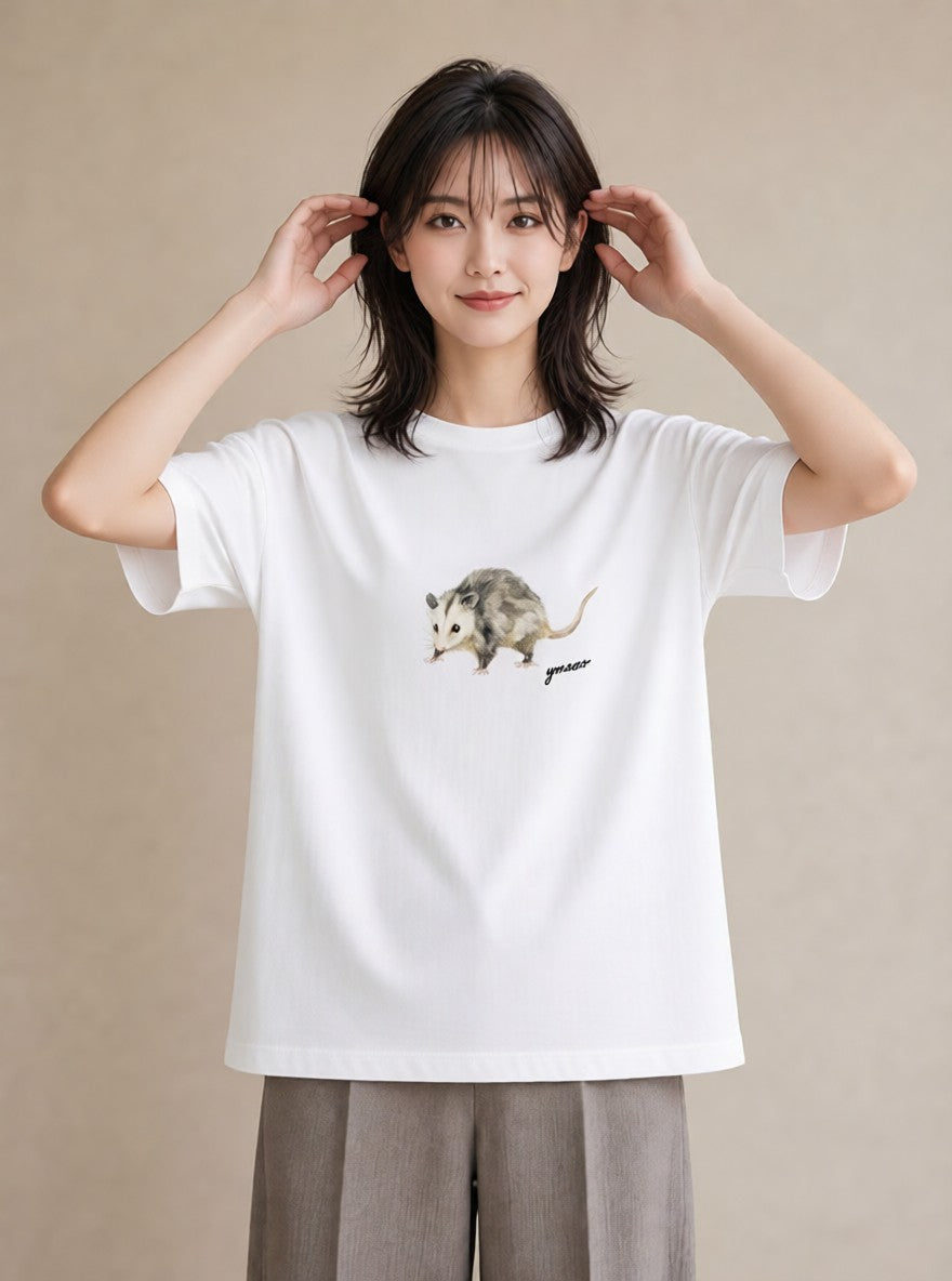 デザインTシャツ レディース リス ペット 動物 イラスト 淡色 綿100 デート 白T