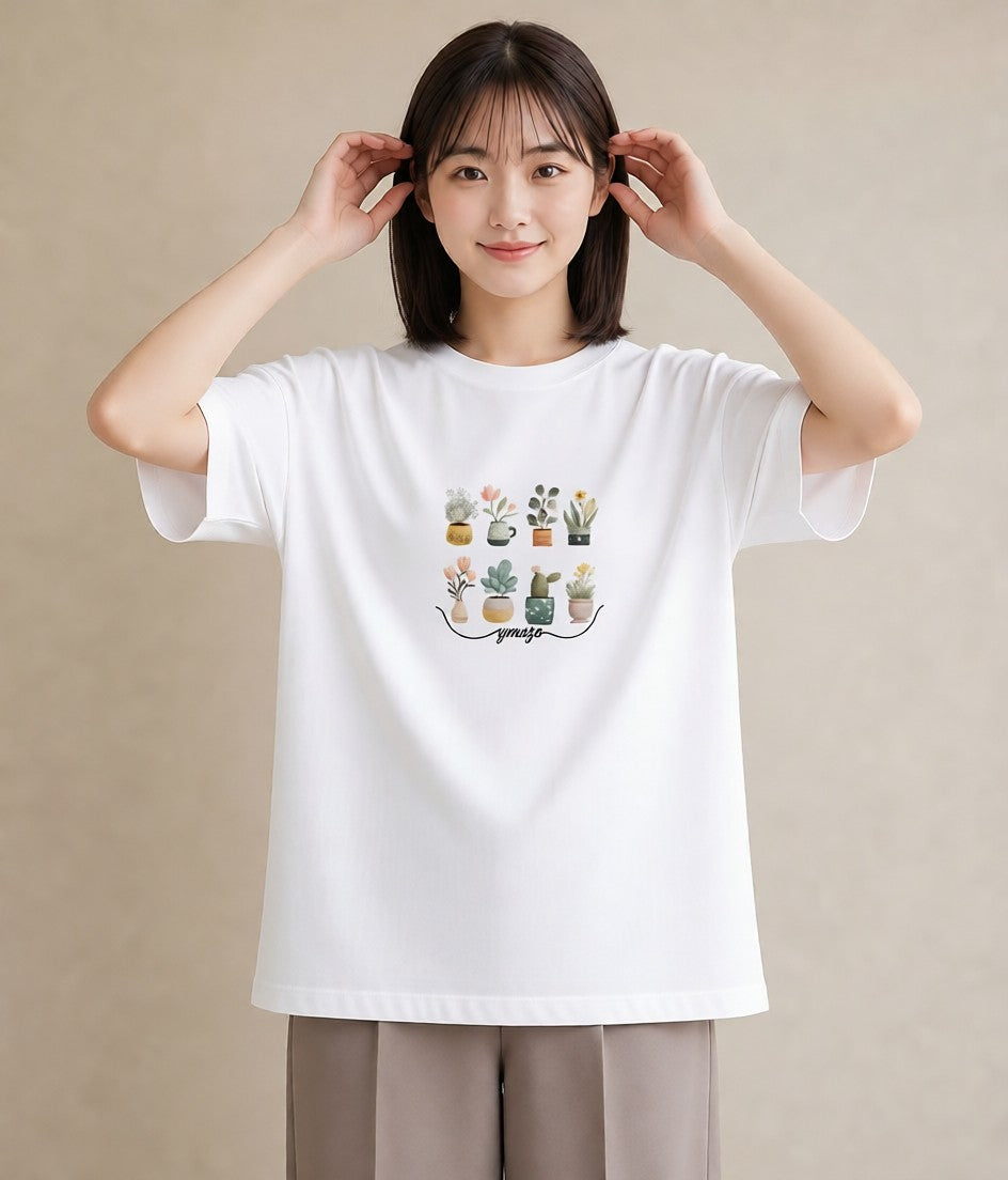 半袖Tシャツ レディース 夕暮れ バルコニー 夕焼け ナチュラル アンティーク イラスト カフェコーデ 自分用 ルームウェア 白T