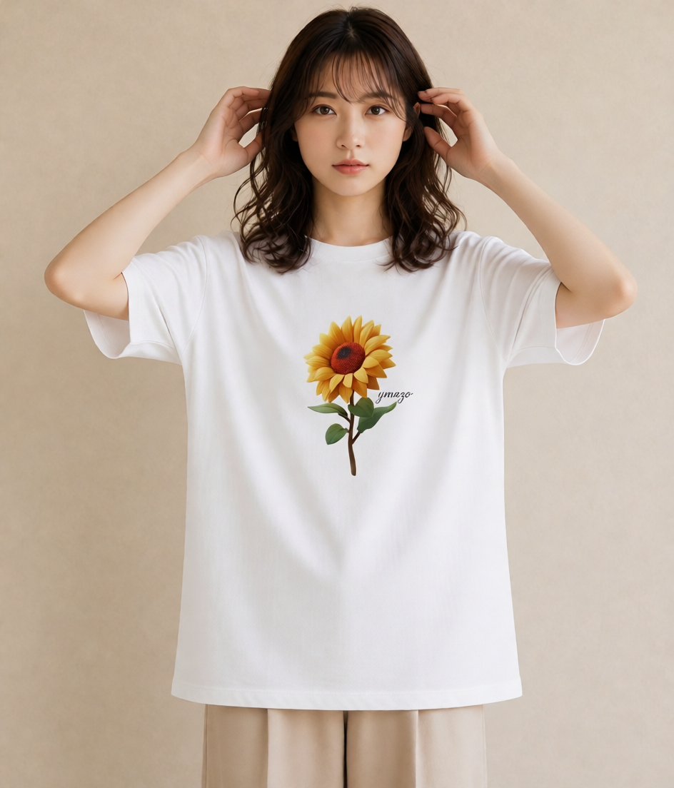 デザインTシャツ レディース ひまわり 向日葵 花 花柄 イラスト 親子 20代 白T