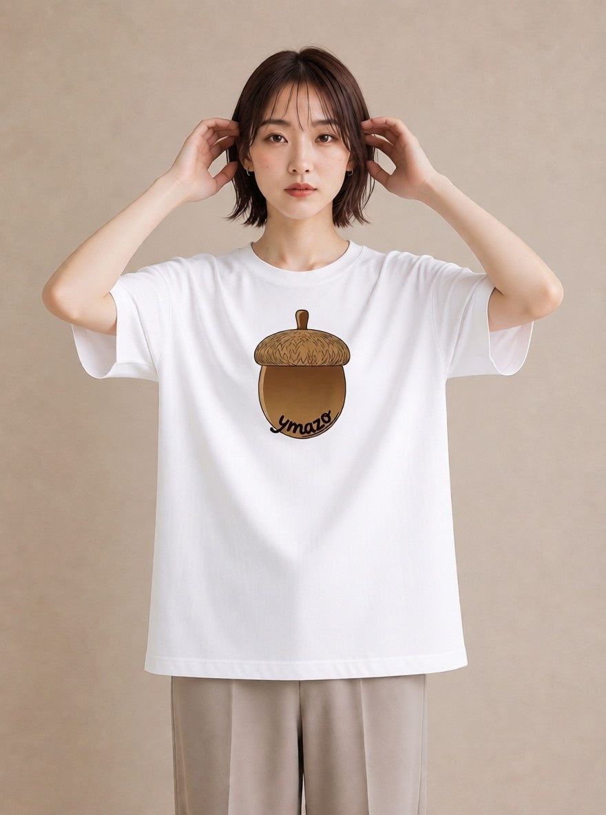 グラフィックTシャツ レディース どんぐり 植物 ボタニカル イラスト きれいめ 敬老の日 ホワイトデー 白T