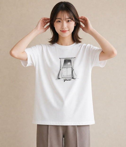 プリントTシャツ レディース 窓辺の雨 雨の日 窓 ナチュラル アンティーク イラスト ゆるコーデ 母娘コーデ 自分用 白T