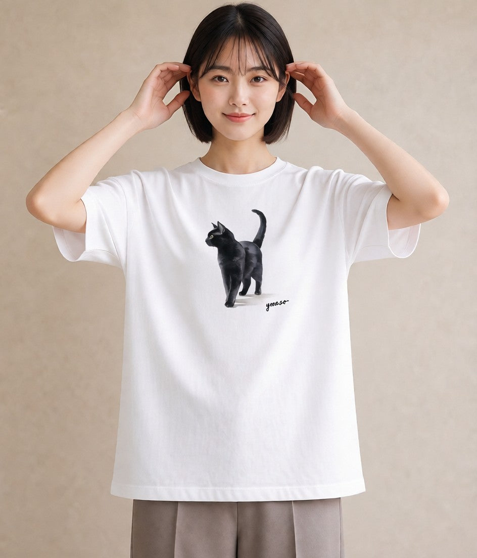 デザインTシャツ レディース サビ猫 猫 ねこ イラスト カフェコーデ 送別ギフト 通勤 白T