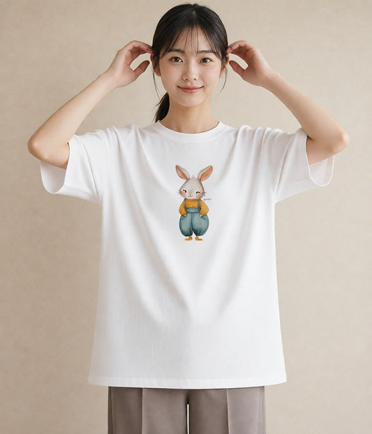 プリントTシャツ レディース うさぎ ウサギ ラビット ペット 動物 イラスト きれいめカジュアル 週末コーデ 敬老の日 白T