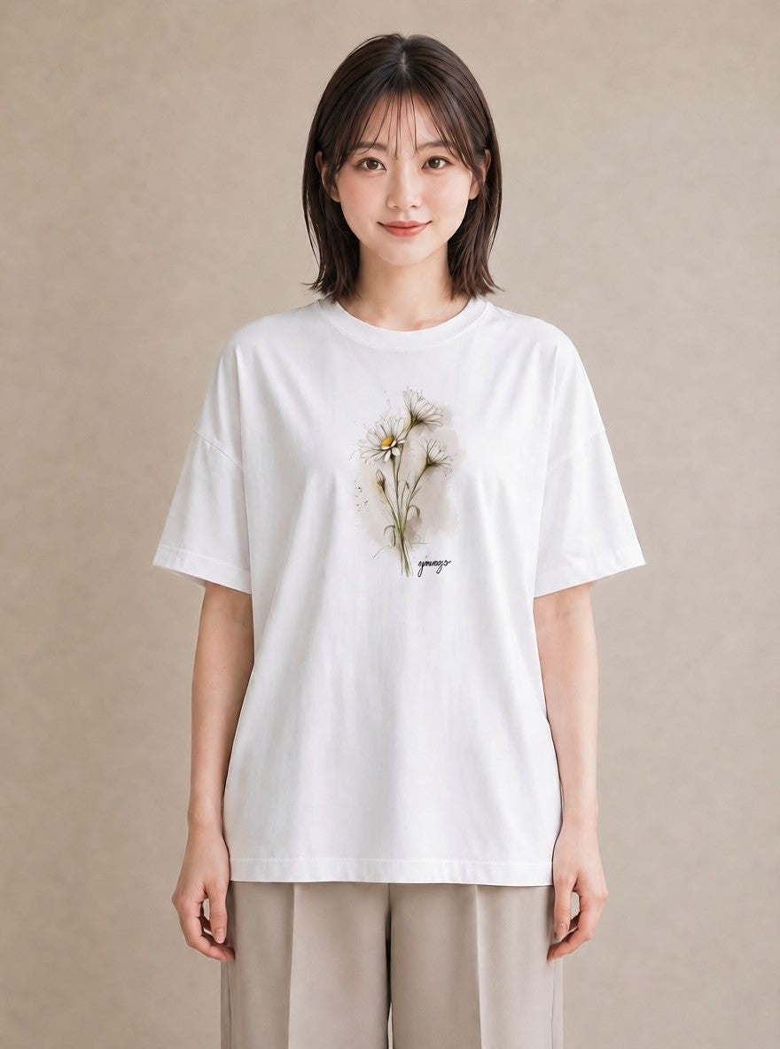 Tシャツ レディース デイジー 花 花柄 イラスト シック ルームウェア ギフト 白T