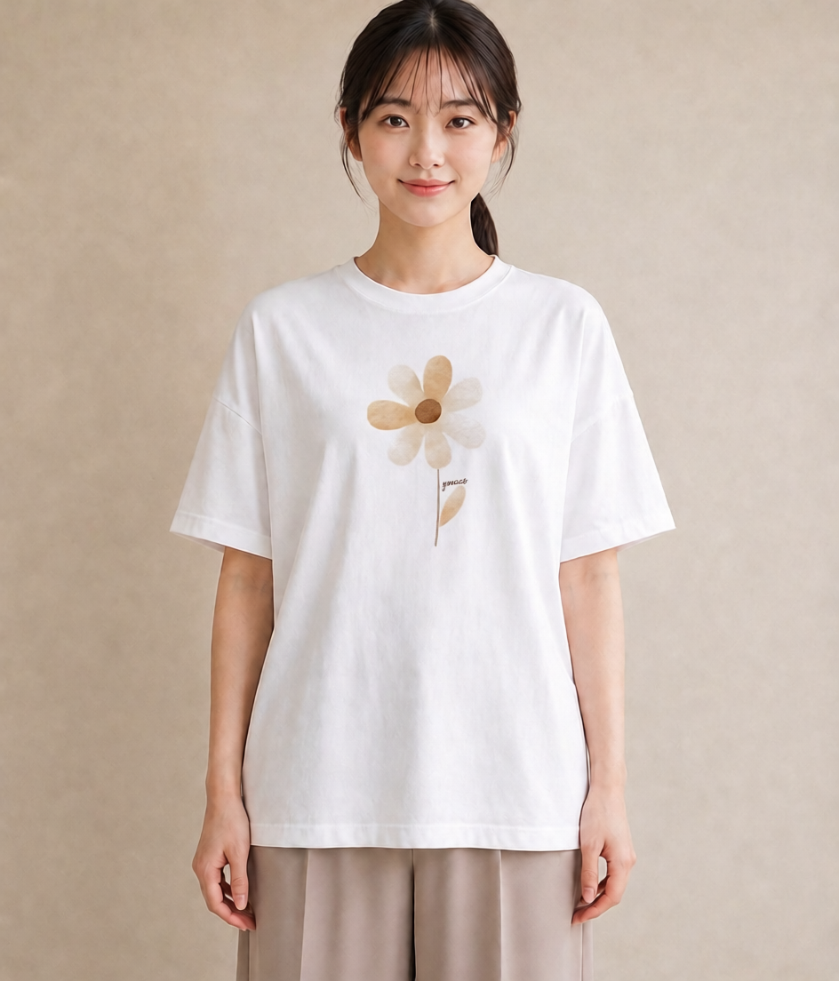 デザインTシャツ レディース ミモザ 花 花柄 イラスト カフェコーデ 帰省 ラフ 白T