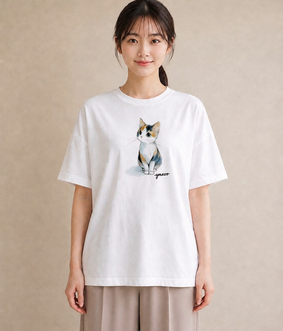 デザインTシャツ レディース ハチワレ 白黒猫 猫 ねこ イラスト カフェコーデ 女性 旅行用 白T