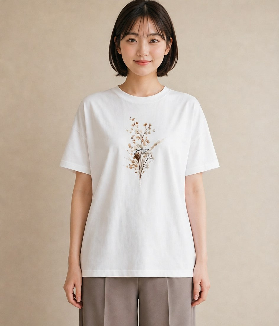 Tシャツ レディース ガラス瓶 小枝 ボタニカル ナチュラル アンティーク イラスト アート風 女性向けギフト 散歩 白T