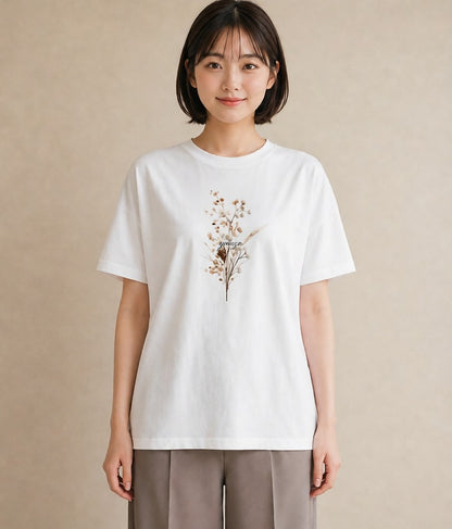 Tシャツ レディース ガラス瓶 小枝 ボタニカル ナチュラル アンティーク イラスト アート風 女性向けギフト 散歩 白T