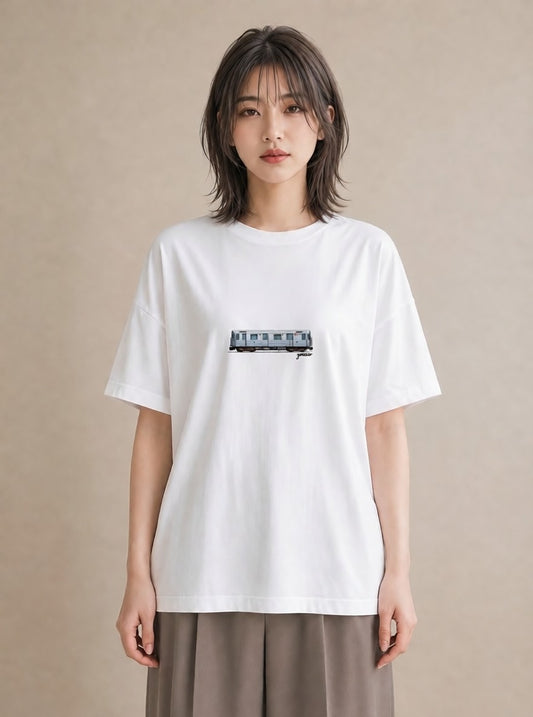 プリントTシャツ レディース 駅のホーム ローカル線 駅 ナチュラル アンティーク イラスト 線画 春服 ミセス 白T