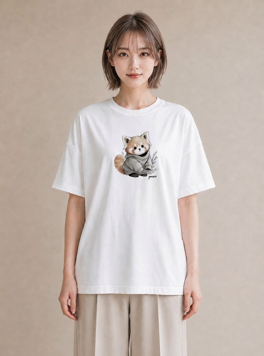 半袖Tシャツ レディース たぬき 動物 アニマル イラスト 旅行コーデ お出かけ 普段着 白T
