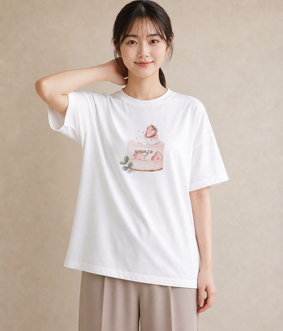 デザインTシャツ レディース プリン 食べ物 フード イラスト 線画 海 カフェ巡り 白T