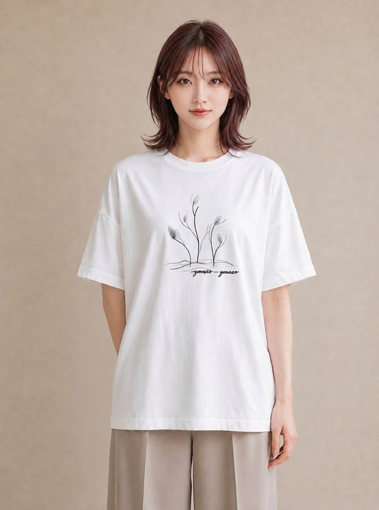 半袖Tシャツ レディース 観葉植物 ボタニカル 植物 イラスト ミニマル 自分用 ルームウェア 白T