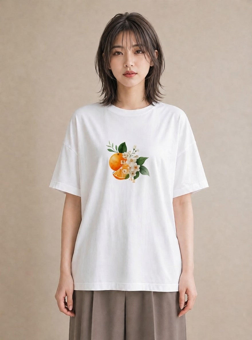 デザインTシャツ レディース 金木犀 花 花柄 イラスト 旅行コーデ ママ カフェ服 白T