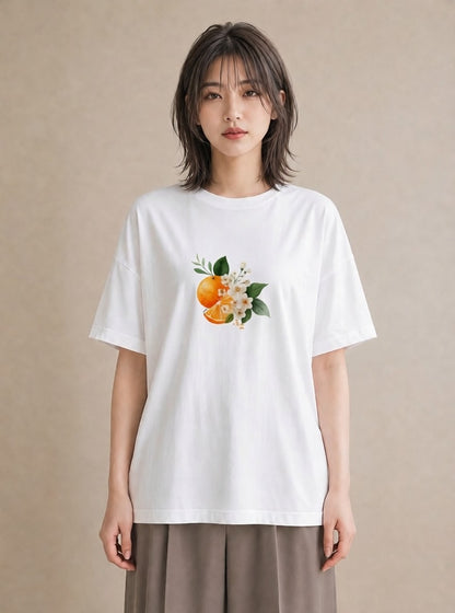 デザインTシャツ レディース 金木犀 花 花柄 イラスト 旅行コーデ ママ カフェ服 白T