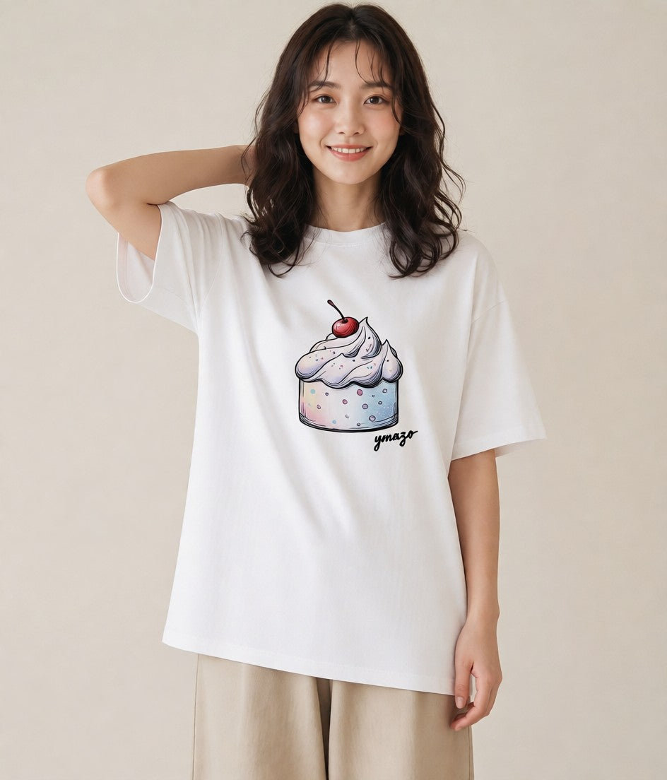 Tシャツ レディース ソフトクリーム 食べ物 フード イラスト アート風 買い物 夏コーデ 白T