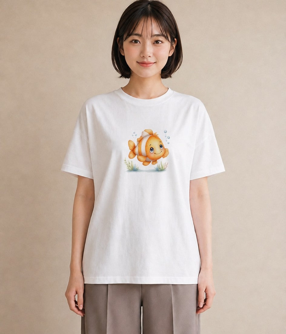Tシャツ レディース 金魚 ペット 動物 イラスト 韓国風 女性 旅行用 白T