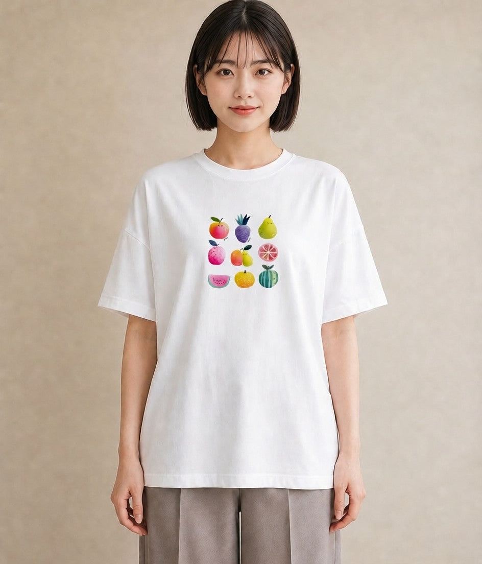 デザインTシャツ レディース メロン 食べ物 フード イラスト 淡色 デイリーウェア 休日 白T
