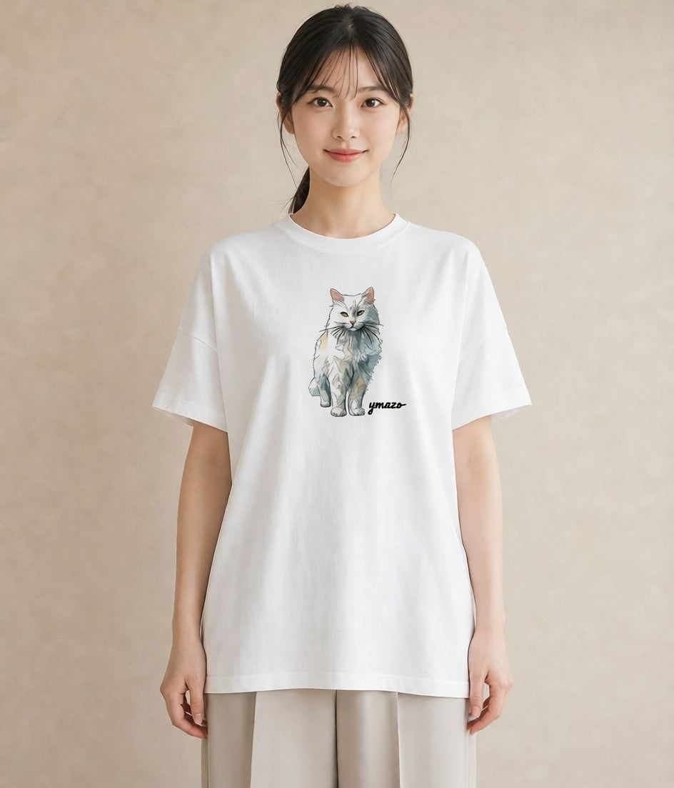 Tシャツ レディース ねこ 猫 ネコ イラスト ラフカジュアル デイリーウェア 休日 白T