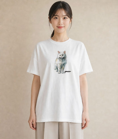 Tシャツ レディース ねこ 猫 ネコ イラスト ラフカジュアル デイリーウェア 休日 白T