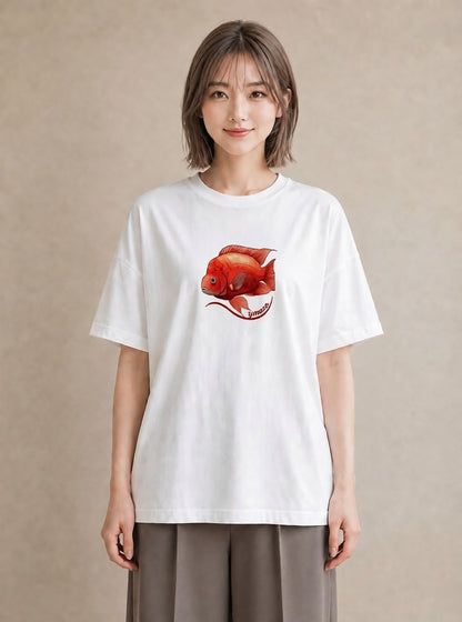 グラフィックTシャツ レディース 金魚 ペット 動物 イラスト 可愛い カフェ巡り 女子会 白T