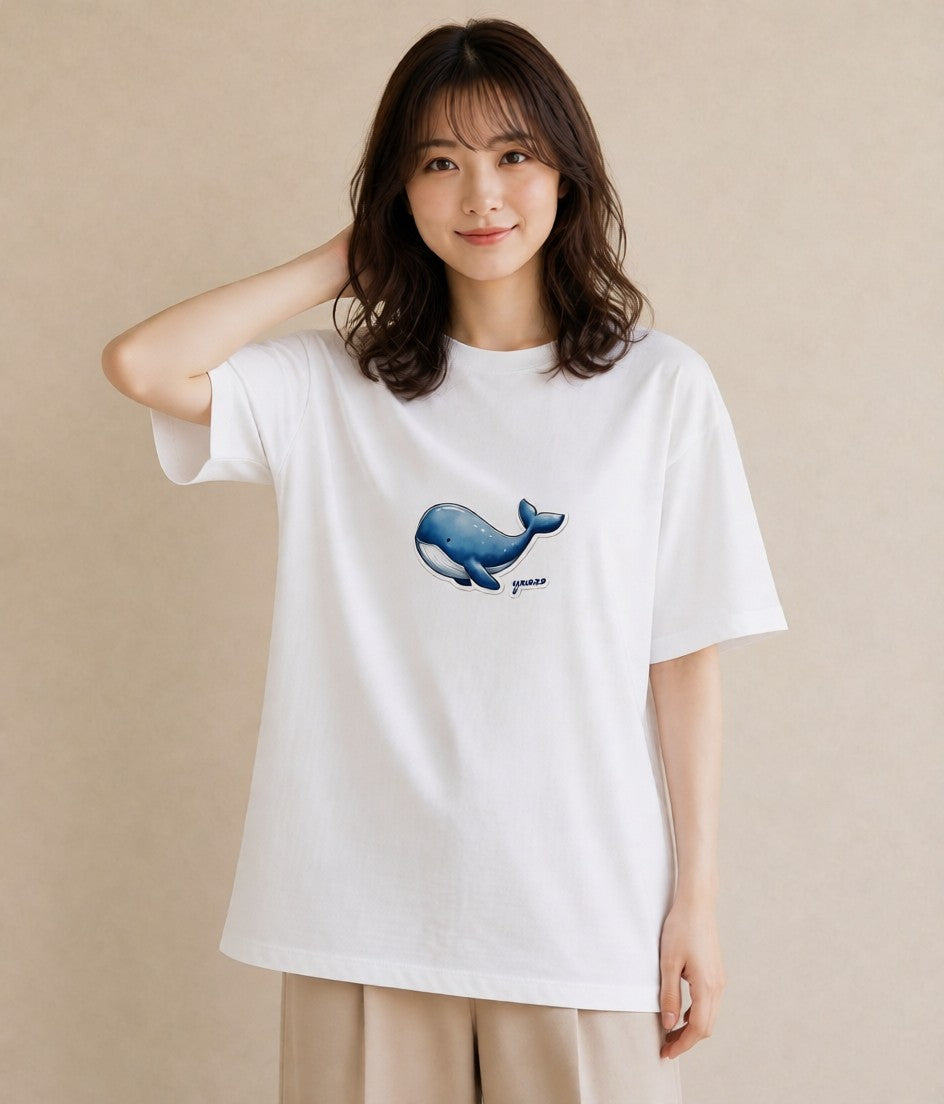 デザインTシャツ レディース シャチ 海の生き物 海 イラスト ユニーク 親子 20代 白T