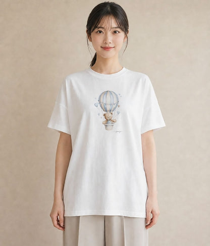 プリントTシャツ レディース 気球 星空 宇宙 イラスト 韓国風 おしゃれギフト 社会人 白T