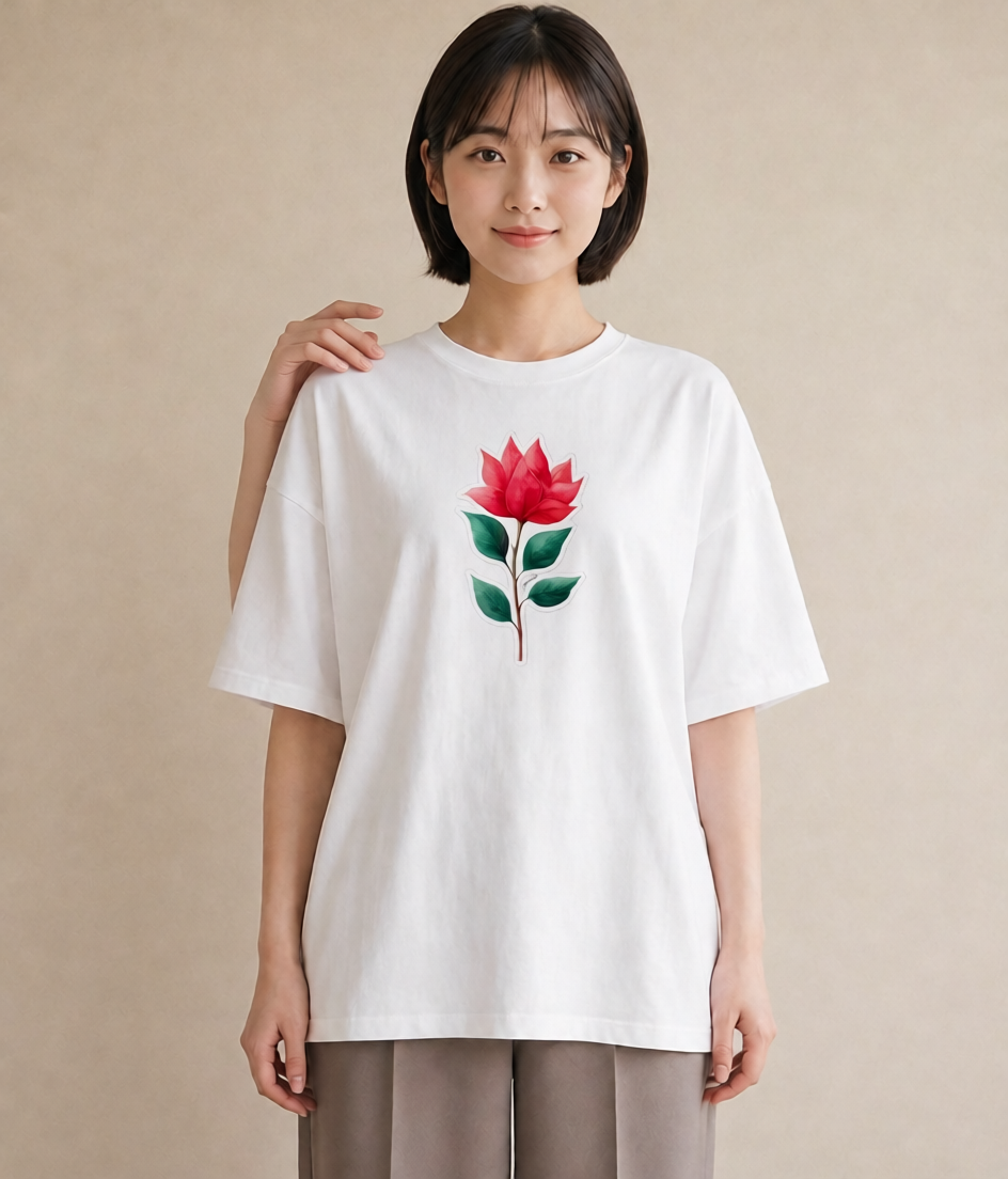半袖Tシャツ レディース 花 花柄 イラスト ポップ お出かけ 普段着 白T