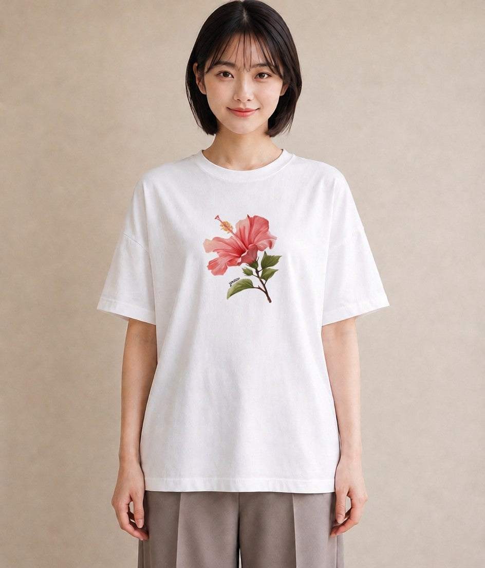 プリントTシャツ レディース カーネーション 花 花柄 イラスト ゆるコーデ 帰省 ラフ 白T