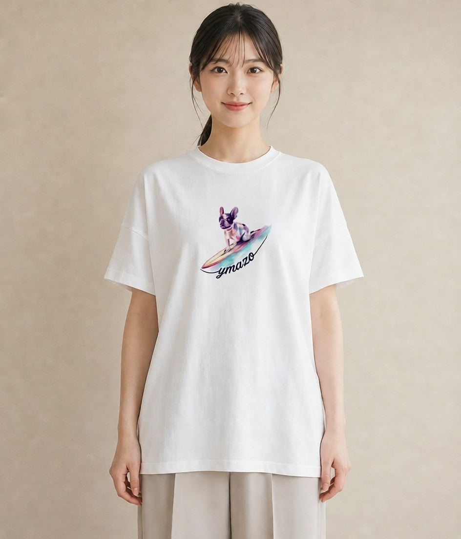 プリントTシャツ レディース フレンチブルドッグ フレブル 犬 いぬ イラスト ヴィンテージ風 社会人 女性 白T