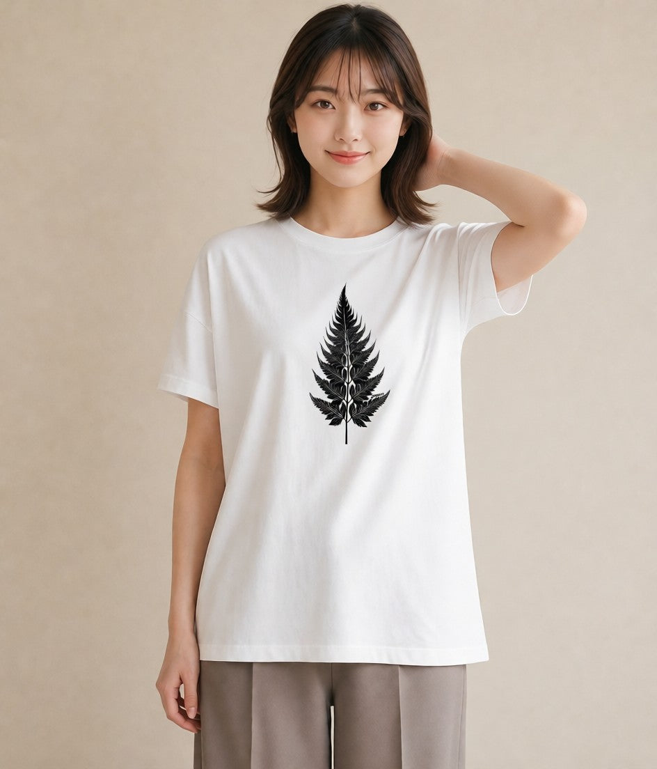 半袖Tシャツ レディース シダ 植物 ボタニカル イラスト カフェ巡り 女子会 白T