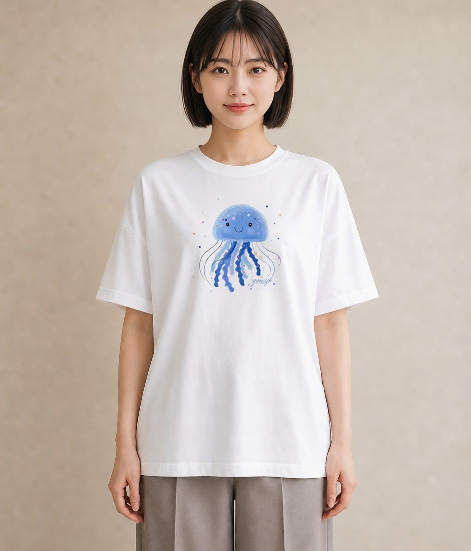 Tシャツ レディース くらげ クラゲ 海の生き物 海 イラスト 抜け感 デイリーウェア 休日 白T