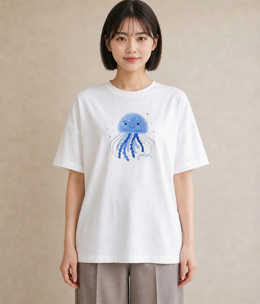 Tシャツ レディース くらげ クラゲ 海の生き物 海 イラスト 抜け感 デイリーウェア 休日 白T