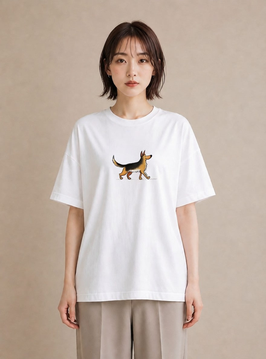 デザインTシャツ レディース ジャーマンシェパード 犬 いぬ イラスト ナチュラル お揃い 親子 白T
