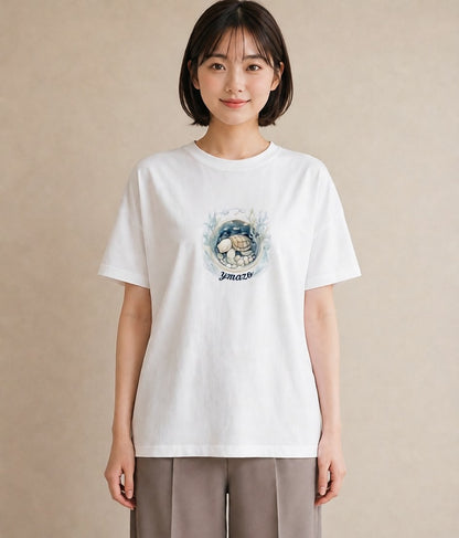 デザインTシャツ レディース ウミガメ 海の生き物 海 イラスト 抜け感 ビーチ デイリーウェア 白T