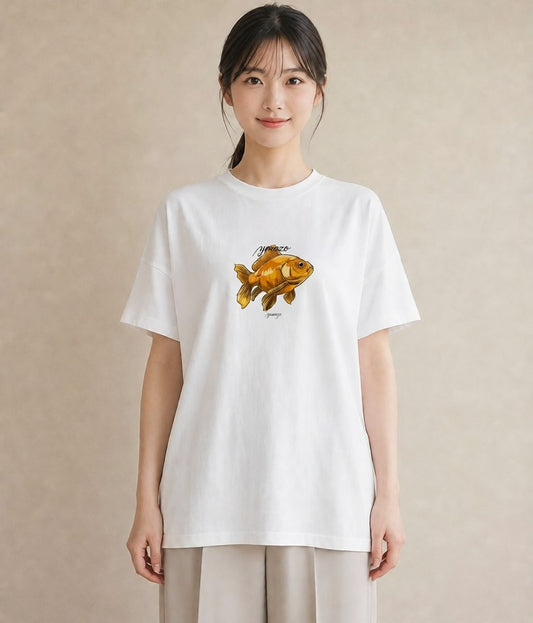 Tシャツ レディース 金魚 ペット 動物 イラスト 休日コーデ ミセス 春コーデ 白T