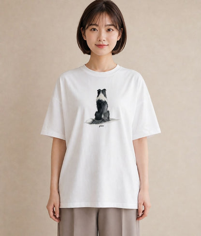 グラフィックTシャツ レディース ボーダーコリー 犬 いぬ イラスト シック デイリーウェア 休日 白T