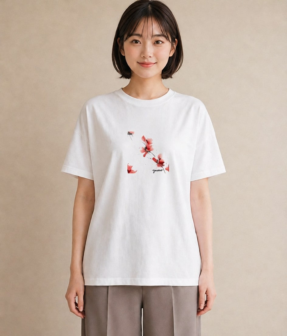 Tシャツ レディース 彼岸花 花 花柄 イラスト 水彩風 在宅 公園 白T