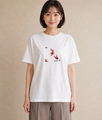 Tシャツ レディース 彼岸花 花 花柄 イラスト 水彩風 在宅 公園 白T