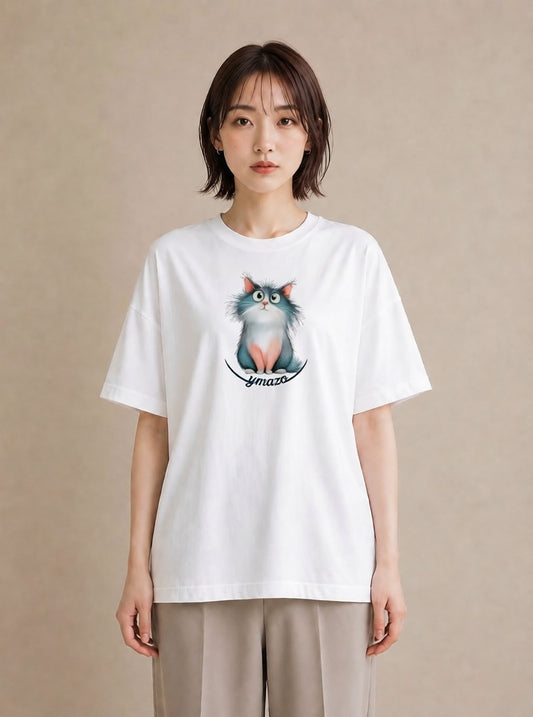 半袖Tシャツ レディース ねこ 猫 ネコ イラスト 韓国風 部屋着 女性向けギフト 白T